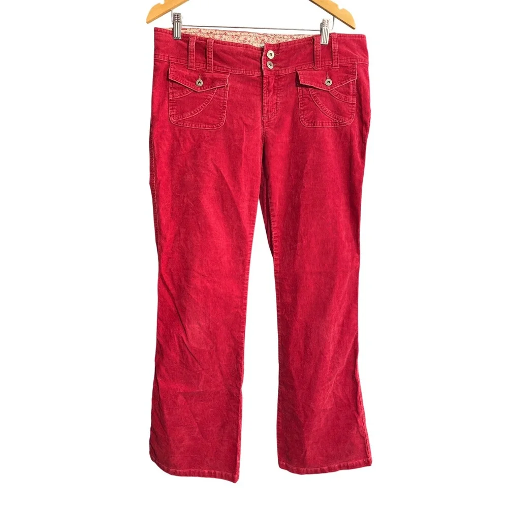 Y2K SO Wear It Declare It Red Corduroy Flare Leg Pants 2000s Low Rise Boho Sz 13